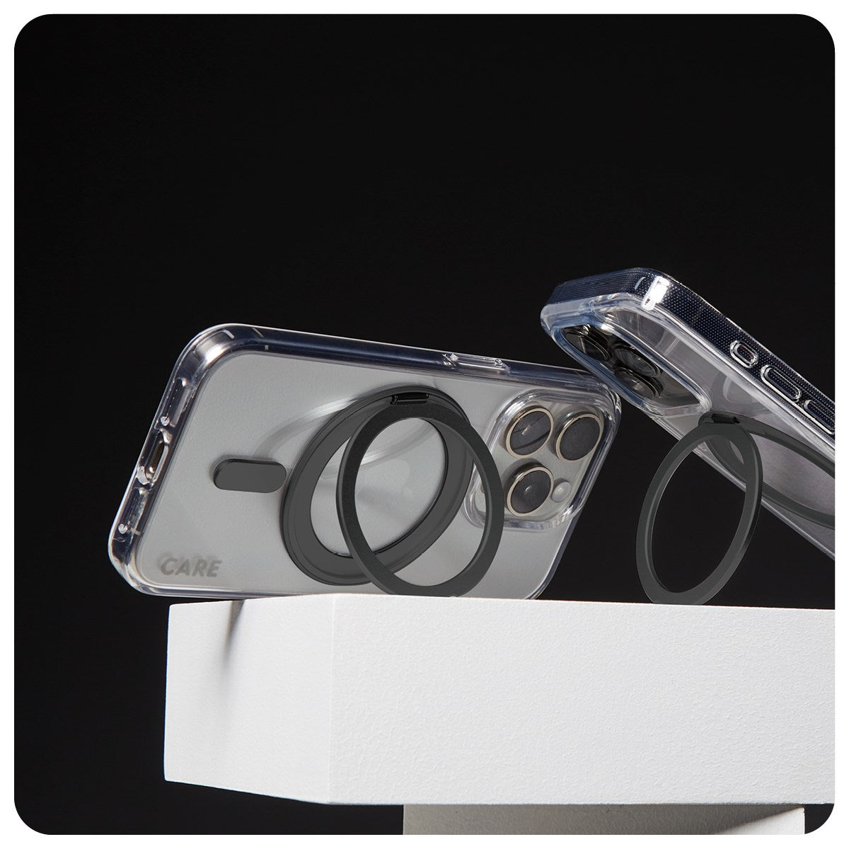 CARE by PanzerGlass® Feature Case Transparent m. Schwarz Kickstand & MagSafe iPhone 16 Pro Max
